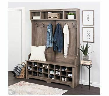 Types of Mudroom Lockers: Prepac 60" 24 Shoe Cubbies Wide Hall Tree, Drifted Gray