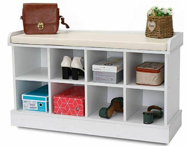 Types of Mudroom Lockers: 8 Cubbies Shoe Entryway Bench Storage with Fireproof Cushion Wood Cube Organizer Rack Cabinet Shelf Hallway White