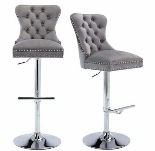 bar stools with Backs: HAIQUAM Swivel Bar Stools Set of 2 Velvet Adjustable Barstool High Back