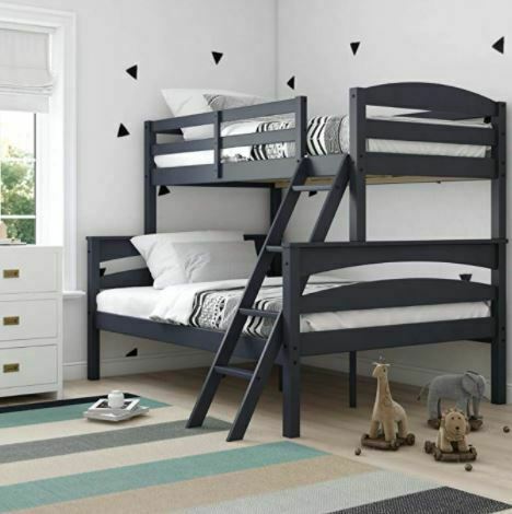 Different Types of Bunk Beds: Dorel Living Brady Solid Wood Bunk Beds with Ladder and Guard Rail, Twin Over Full, Graphite