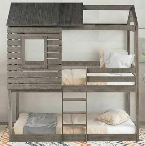 Different Types of Bunk Beds:Low Bunk Beds Twin Over Twin Size, Wood Bunk Beds with Roof