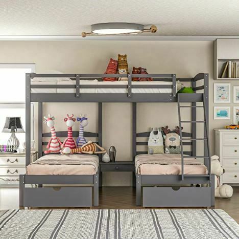 Different Types of Bunk Beds: Triple Loft Bunk Bed Full Over 2 Twin Bunk Bed