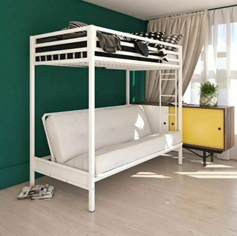 Different Types of Bunk Beds: DHP Miles Metal Bunk Bed, White, Twin over Futon