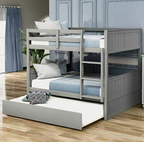 Different Types of Bunk Beds: Merax Full Bunk Bed with Twin Size Trundle for Kids and Teens, Full/Full, Gray